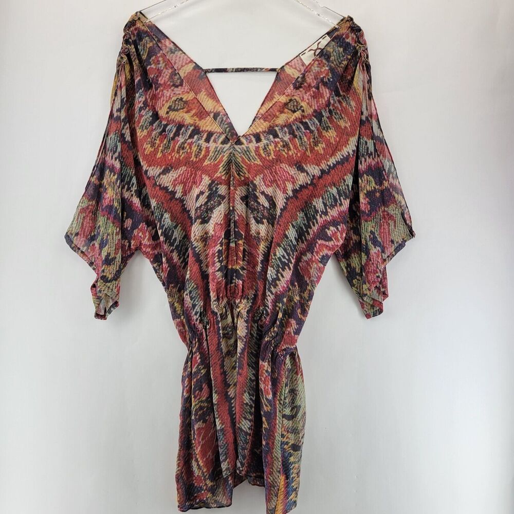 Figue 100% Silk Mini Dress Womens Medium Multicolored Relaxed Fit Bohemian Boho